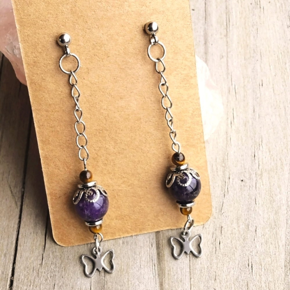 Amethyst Stainless Steel Earrings.